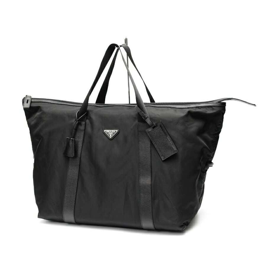 Boston Bags - 【中古】 プラダ / PRADA ナイロンx サフィアーノレザー ダッフルバッグ ボストンバッグ 2VC796　ナイロン/レザー　ブラック 新入荷