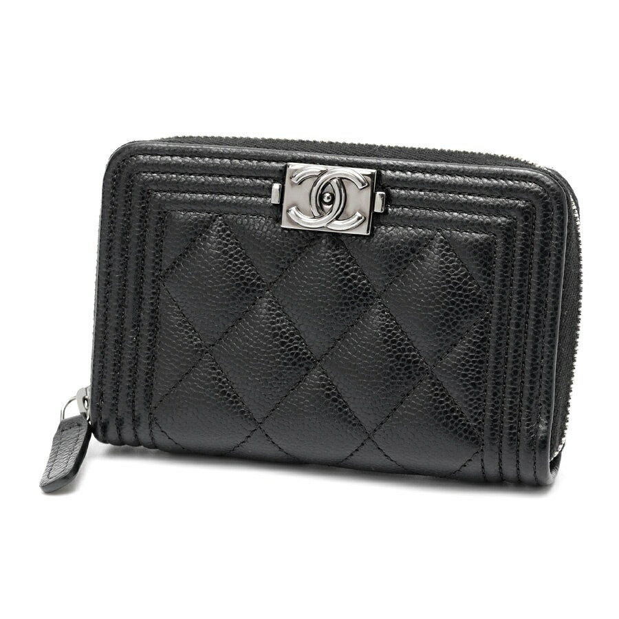Rakuten - 【中古】 シャネル / CHANEL ボーイシャネル ジップ コインケース コンパクト ウォレット AP4018　キャビアスキン　ブラック 新入荷