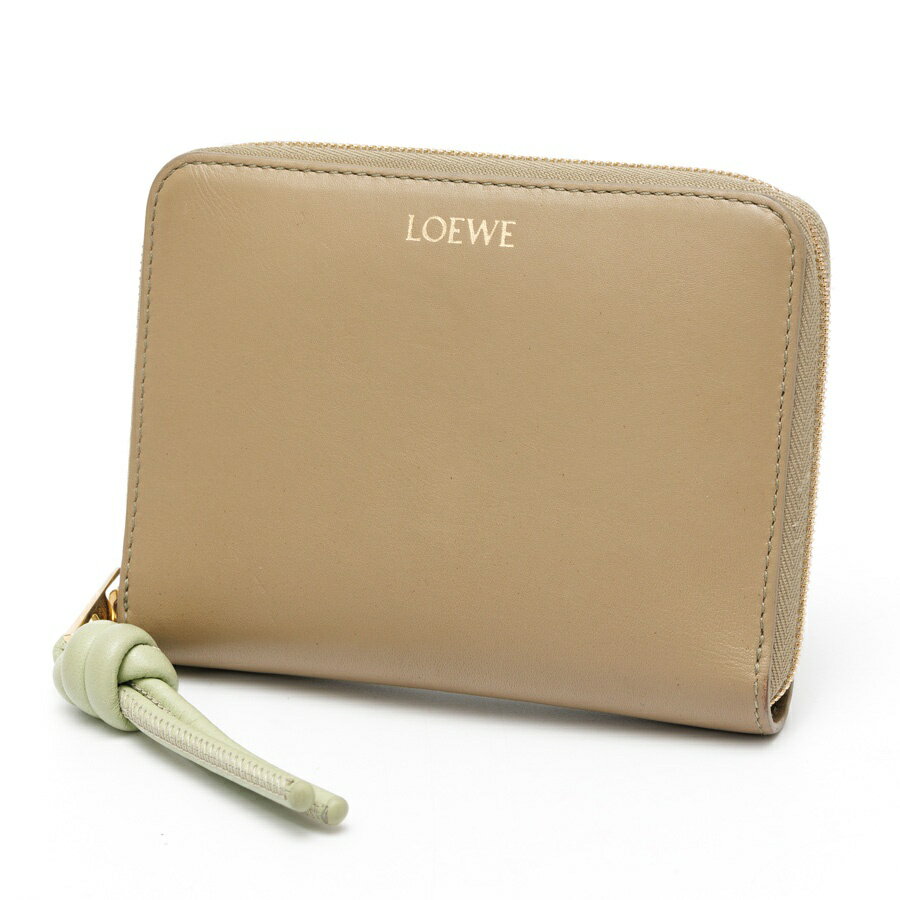 Rakuten - 【中古】 ロエベ / LOEWE ノット コンパクト ジップウォレット CEM1CWZX01　シャイニーナパカーフ　ベージュ系 新入荷