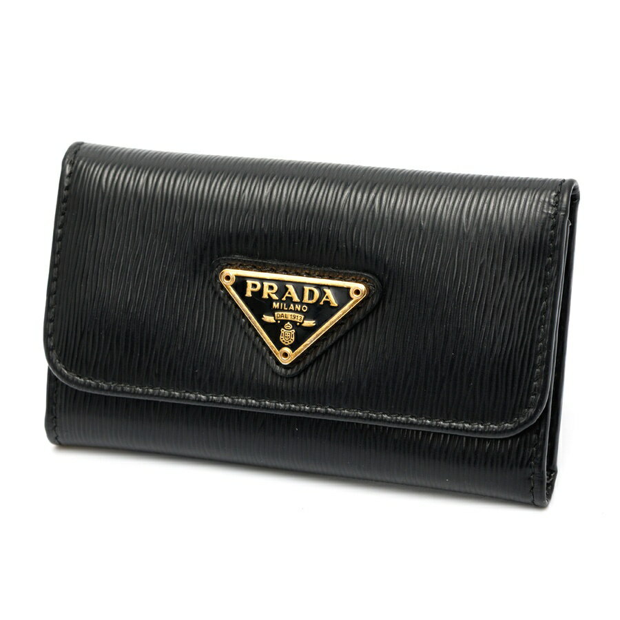 【中古】 プラダ / PRADA トライアングル ロゴ キーケース 1PG222　レザー　ブラック/ゴールド金具 新入荷