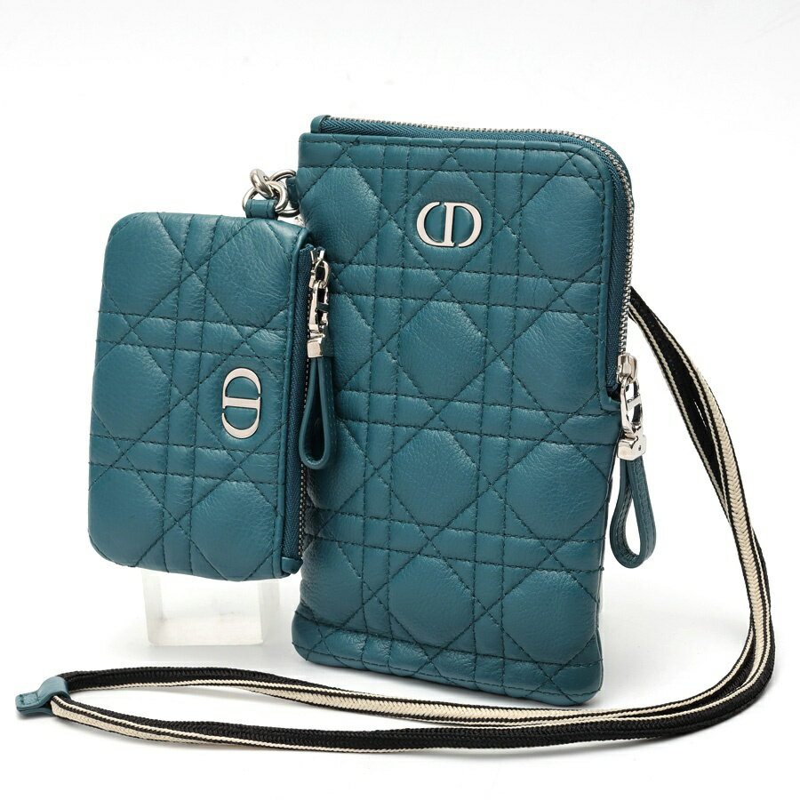 CHRISTIAN DIOR - 【中古】 ディオール / DIOR カロ マルチファンクションポーチ / フォン ホルダー S5036UWHC　カナージュ ラムスキン　ブルー系 新入荷