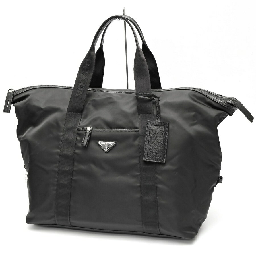 PRADA - 【中古】 プラダ / PRADA ナイロンx サフィアーノレザー ダッフルバッグ ボストンバッグ 2VC796　ナイロン/レザー　ブラック 新入荷