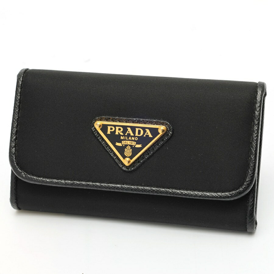 【未使用同様】 プラダ / PRADA トライアングル キーケース　1PG222 ナイロン/サフィアーノレザー　ブラック 新入荷
