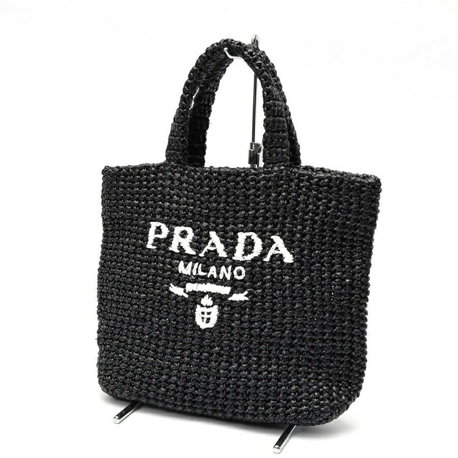 乐天商城 - 【中古】 プラダ / PRADA スモール クロシェ トートバッグ 1BG422　ラフィア風　ブラック/ホワイト 商品番号 S-159032　新入荷