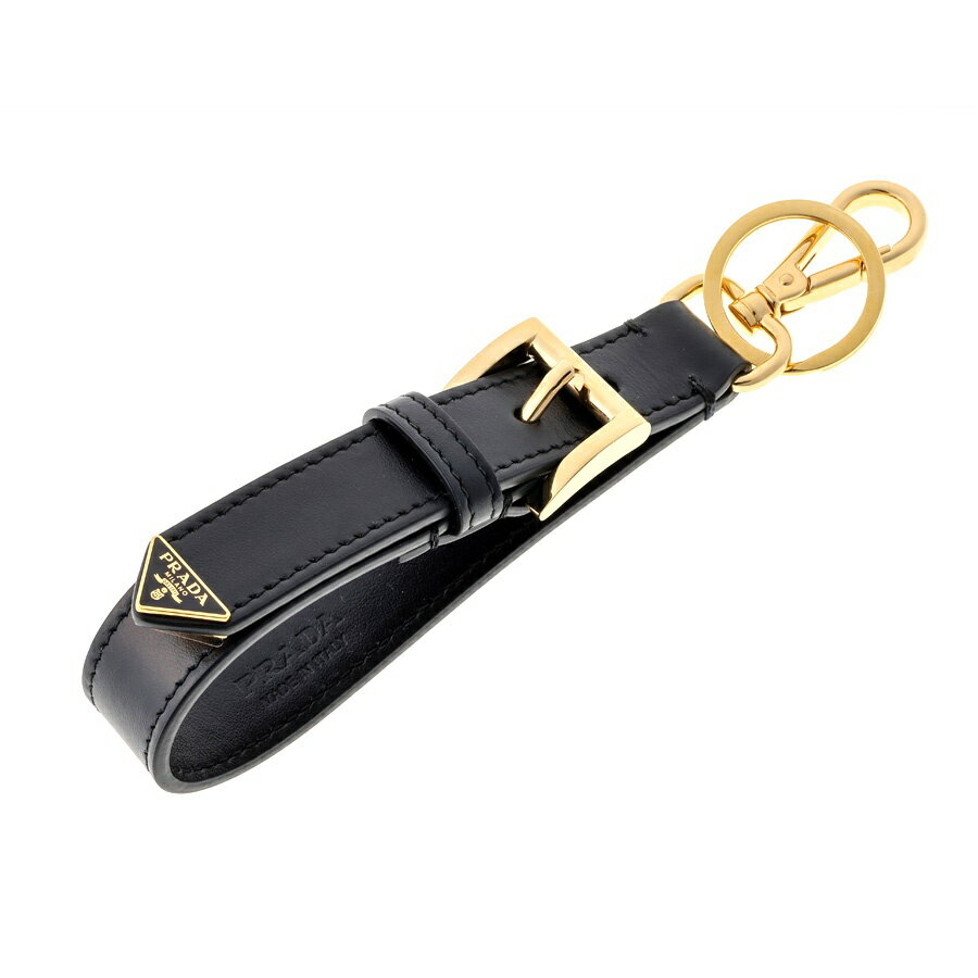 乐天商城 - 【中古】 プラダ / PRADA トライアングル ロゴ キーチェーン 1PP186　レザー　ブラック/ゴールド金具 新入荷
