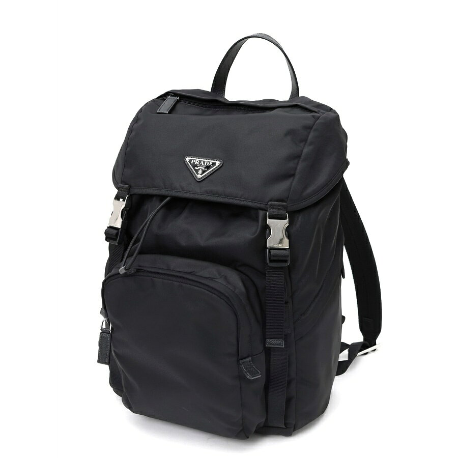 乐天商城 - 【中古】 プラダ / PRADA Re-Nylon サフィアーノレザー バックパック 2VZ135　ナイロン　ブラック 新入荷