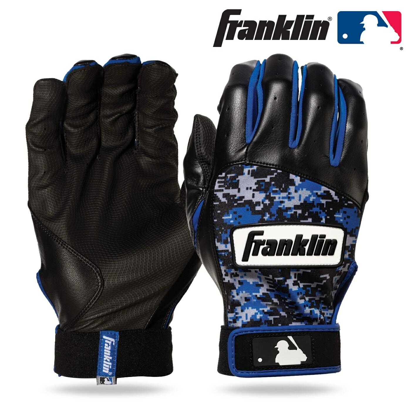 Franklin フランクリン DIGITEK BATTING GLOVES（デジテックバッティンググローブ）デジカモ デジタル迷彩 バッティンググローブ 手袋（両手）21059：ブラック/ロイヤル バッテ バッティング手袋 MLB NPB メジャー 打者用