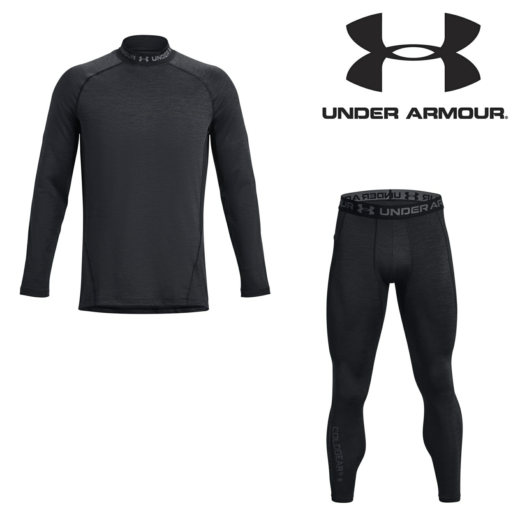 UNDER ARMOUR アンダーアーマー セットアップ UA コールドギア アーマー フィッティド ツイスト ロングスリーブ モック シャツ ツイスト レギンス 上下セット（トレーニング/MEN）001：Black トレーニングウエア 上下 保温性 秋冬 暖かさ 快適