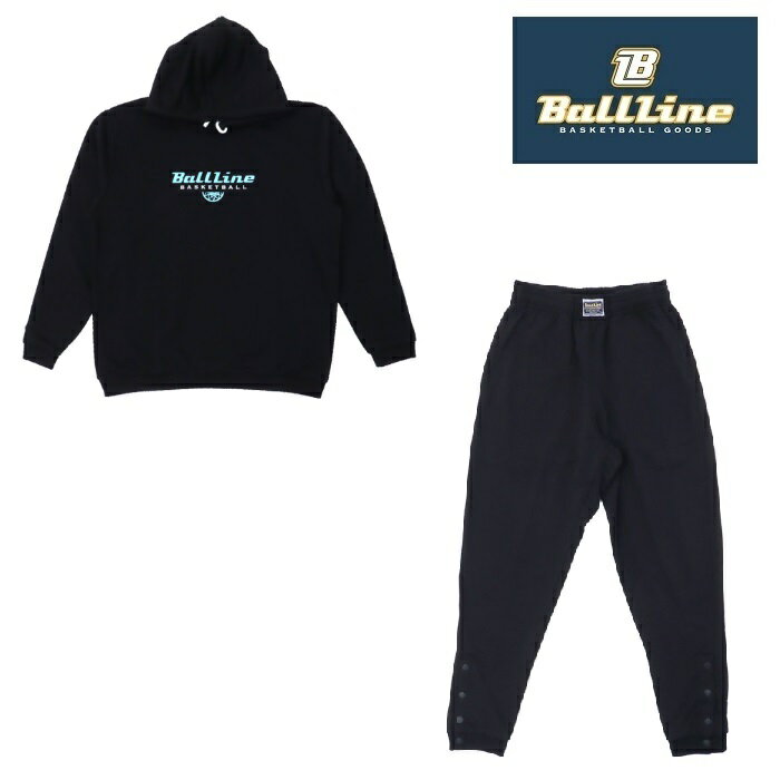 【25秋冬NEW】オンザコート BALL LINE ボールライン バスケット スリムスウェットパーカー・スリムスウェットパンツ BLSS2772：BLSP1772 ブラック 上下セット 上下 セットアップ スウェットパーカー スウェットパンツ 裏毛 裾ボタン 男女兼用 バスケパーカー