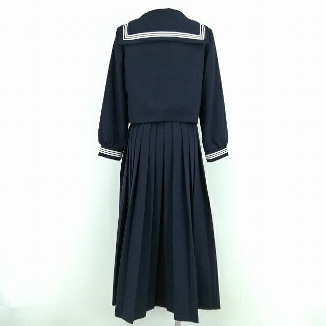 【レンタル】 セーラー服 7泊8日 スケバン 女子 高生 制服 スクール 学生 冬 セーラー服 長袖 高校中学 ロングスカート上下 L 白3本線 紺 BRS15