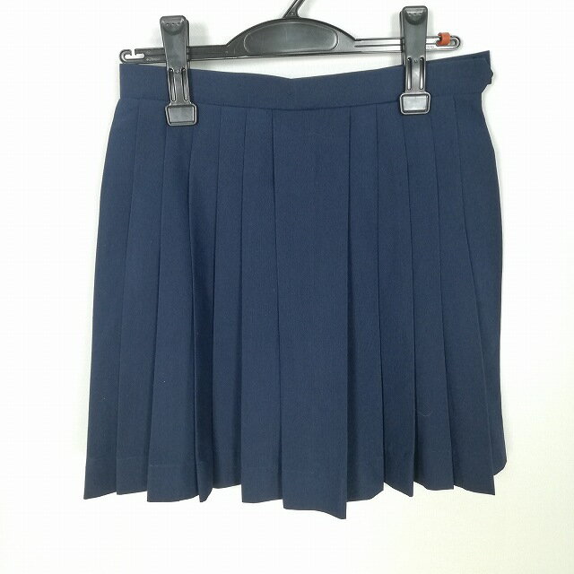 スクールスカート 夏物 w60-丈45 紺 中学 高校 ミニ丈 プリーツ 学生服 制服 女子 中古 HK4720