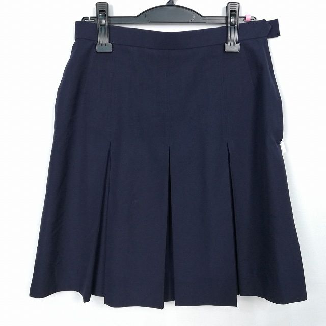 スクールスカート 大きいサイズ 夏物 w72-丈52 紺 奈良登美ヶ丘高校 プリーツ 学生服 制服 女子 中古 H..