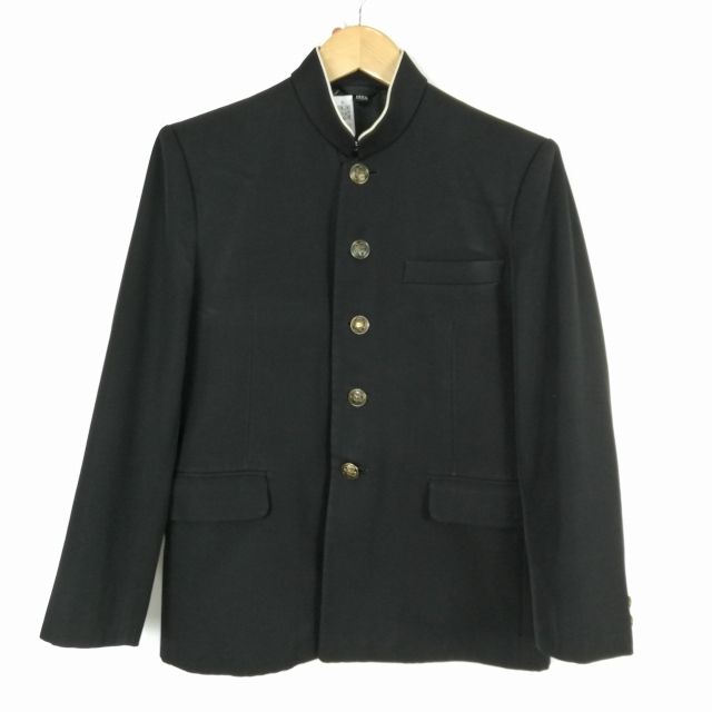 学生服 学ラン 155A 男子 トンボ 上着 ウール混 標準型学生服 ラウンドカラー カシドス 黒 中古 ランクC a3 JJ5891