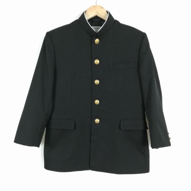 学生服 学ラン 160A 男子 上着 ウール混 標準型学生服 ラウンドカラー カシドス 黒 中古 ランクC a3 JJ5979