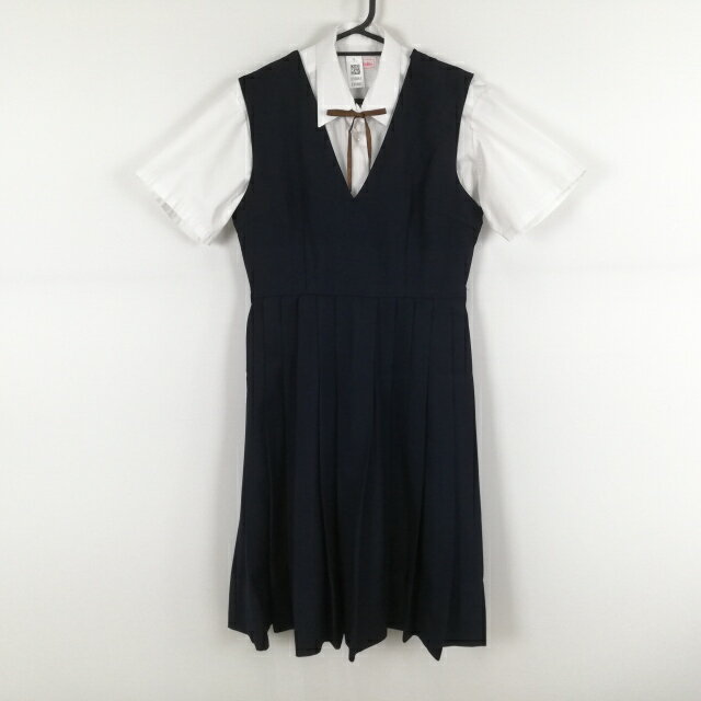 ジャンパースカート 紐タイ 160A バスト90 ウエスト74 冬物 女子 学生服 中学 高校 紺 制服 中古 ランクC EY0861
