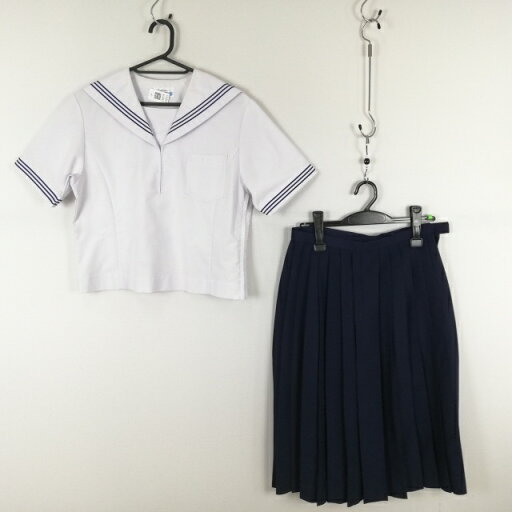 セーラー服 スカート 上下2点セット 170A カンコー 夏物 青3本線 女子 学生服 中学 高校 白 制服 中古 ランクC EY8715 セーラー服 スカート 上下2点セット 170A カンコー 夏物 青3本線 女子 学生服 中学 高校 白 制服 中古 ランクC EY8715