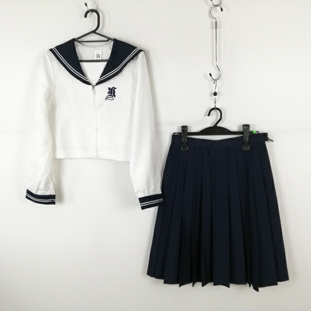 コスプレ セーラー服 スカート 上下2点セット L 白2本線 女子 学生服 中学 高校 白 制服 中古 GM1506
