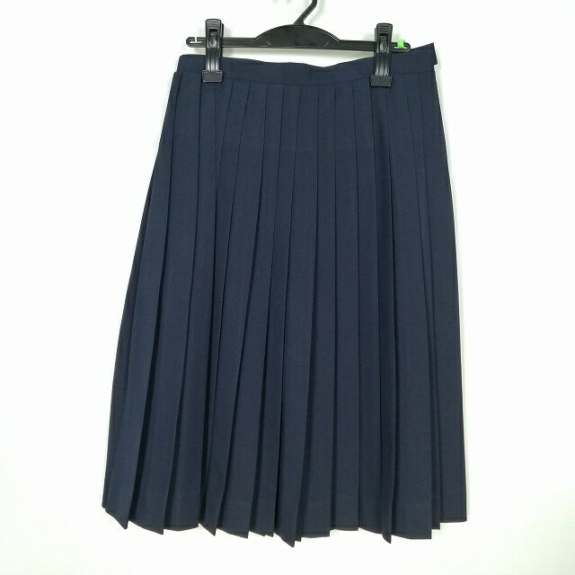 スクールスカート 冬物 w66-丈68 紺 中学 高校 プリーツ 学生服 制服 女子 中古 HK4872