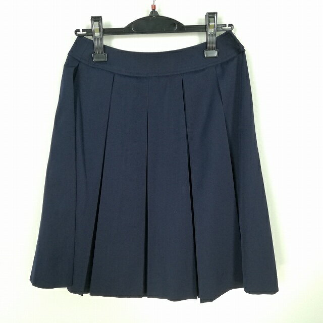 スクールスカート 冬物 w60-丈54 紺 中学 高校 プリーツ 学生服 制服 女子 中古 HK6564