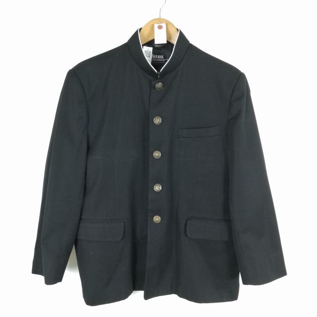 学生服 学ラン 165E 男子 上着 ウール混 標準型学生服 ラウンドカラー サージ 黒 中古 ランクC a3 JJ5325