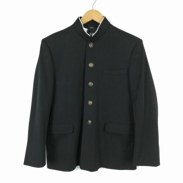 学生服 学ラン 165A 男子 トンボ 上着 丸洗い可 ウール混 標準型学生服 ラウンドカラー カシドス 黒 中古 ランクB a3 JJ5434