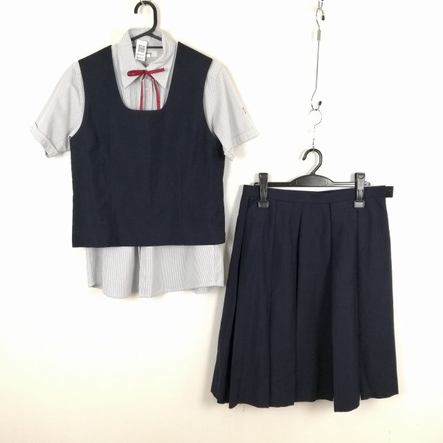 ベスト スカート 紐タイ 上下4点セット 指定 夏物 女子 学生服 東京府中第六中学 紺 制服 中古 ランクC NA3048