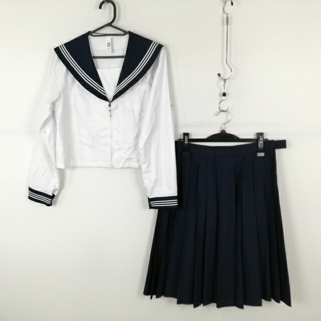 コスプレ セーラー服 スカート 上下2点セット XL 白3本線 女子 学生服 中学 高校 白 制服 中古 GM1475