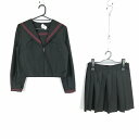 コスプレ セーラー服 ミニスカート 上下2点セット M 赤2本線 女子 学生服 中学 高校 黒 制服 中古 GM1690