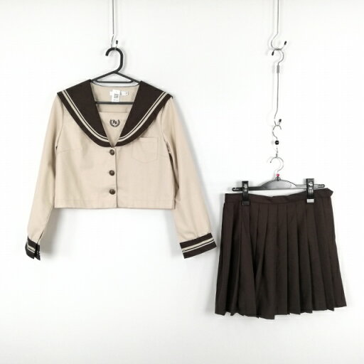 コスプレ セーラー服 ミニスカート 上下2点セット M 白2本線 女子 学生服 中学 高校 ベージュ 制服 中古 GM1698 コスプレ セーラー服 ミニスカート 上下2点セット M 白2本線 女子 学生服 中学 高校 ベージュ 制服 中古 GM1698