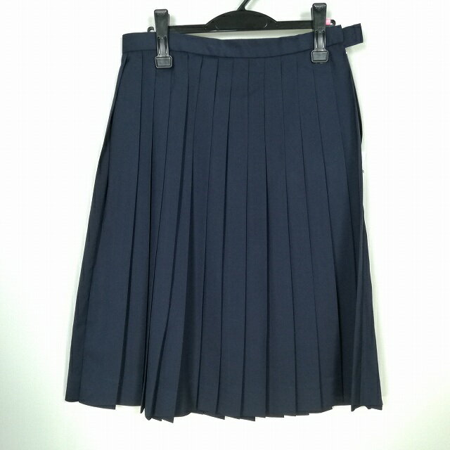 スクールスカート 大きいサイズ 夏物 w72-丈66 紺 中学 高校 プリーツ 学生服 制服 女子 中古 HK4836