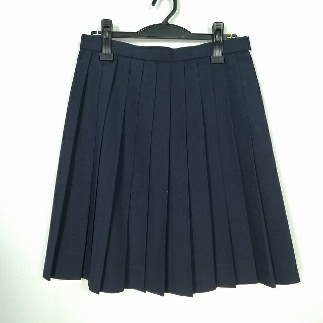 スクールスカート 夏物 w69-丈53 紺 中学 高校 プリーツ 学生服 制服 女子 中古 HK4839