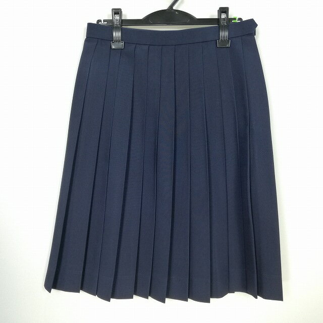 スクールスカート 夏物 w66-丈60 紺 中学 高校 プリーツ 学生服 制服 女子 中古 HK4845