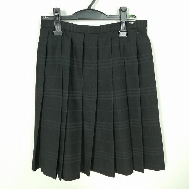 スクールスカート 冬物 w66-丈56 黒 中学 高校 プリーツ 学生服 制服 女子 中古 HK6582