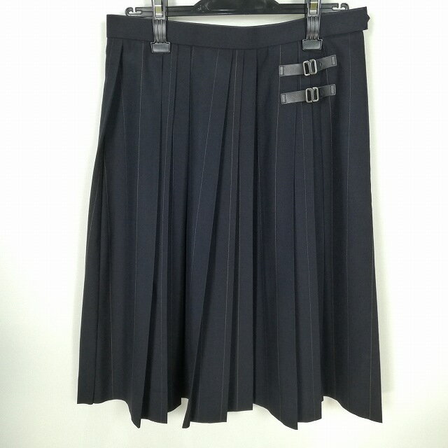 スクールスカート 夏物 w69-丈62 ストライプ 兵庫姫路別所高校 プリーツ 学生服 制服 女子 中古 HK9876