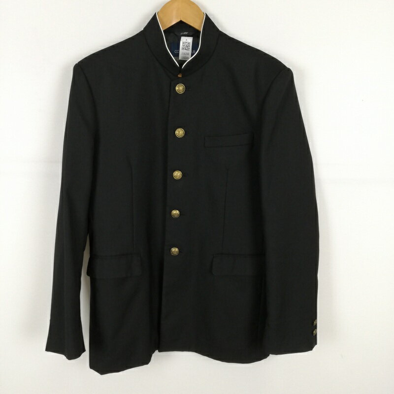 学生服 学ラン 170A 男子 上着 ウール混 ラウンドカラー サージ 黒 中古 ランクC a3 JJ6240