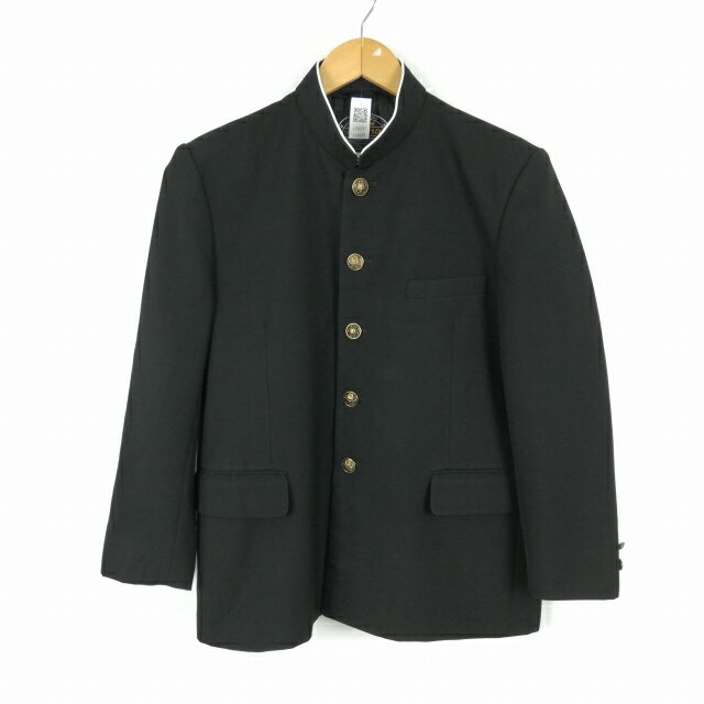 学生服 学ラン 160E 男子 上着 ウール混 標準型学生服 ラウンドカラー サージ 黒 中古 ランクC a3 JJ6241