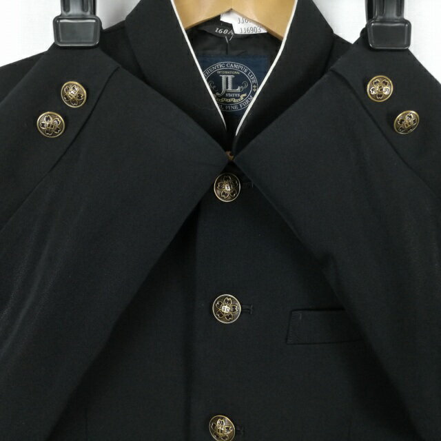 学生服 学ラン 160A 男子 上着 丸洗い可 ウール混 標準型学生服 ラウンドカラー カシドス 黒 中古 ランクC a3 JJ6903