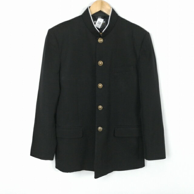 学生服 学ラン 175A 男子 富士ヨット Nano Wave 上着 丸洗い可 ウール混 標準型学生服 ラウンドカラー カシドス 黒 中古 ランクC a3 JJ6904
