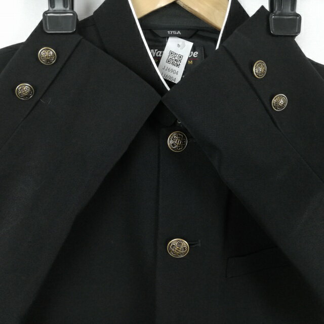 学生服 学ラン 175A 男子 富士ヨット Nano Wave 上着 丸洗い可 ウール混 標準型学生服 ラウンドカラー カシドス 黒 中古 ランクC a3 JJ6904