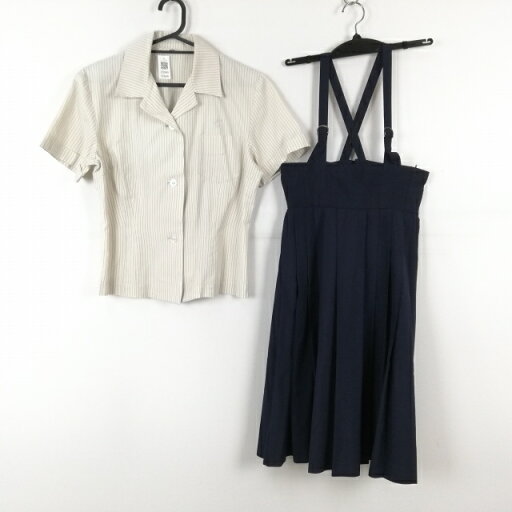 ブラウス スカート 上下2点セット L 夏物 女子 学生服 宮崎西高校 ストライプ(オフ白/グレー) 制服 中古 ランクC EY0690 ブラウス スカート 上下2点セット L 夏物 女子 学生服 宮崎西高校 ストライプ(オフ白/グレー) 制服 中古 ランクC EY0690