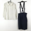 ブラウス スカート 上下2点セット 中間服 女子 学生服 宮崎西高校 ストライプ(オフ白/グレー) 制服 中古 ランクC EY0695