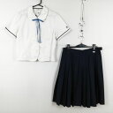 ブラウス スカート 紐タイ 上下3点セット 大きいサイズ 夏物 女子 学生服 中学 高校 白 制服 中古 ランクC EY2611