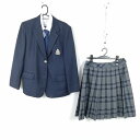 ブレザー チェックスカート ネクタイ 上下4点セット 大きいサイズ 冬物 女子 学生服 大阪梶中学 紺 制服 中古 ランクB EY5708