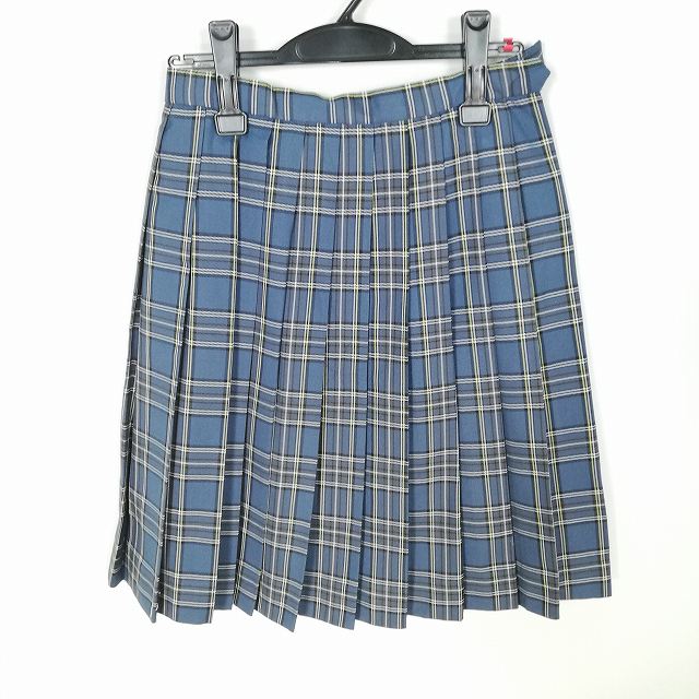 スクールスカート 冬物 w63-丈57 チェック 中学 高校 プリーツ 学生服 制服 女子 中古 HK3819