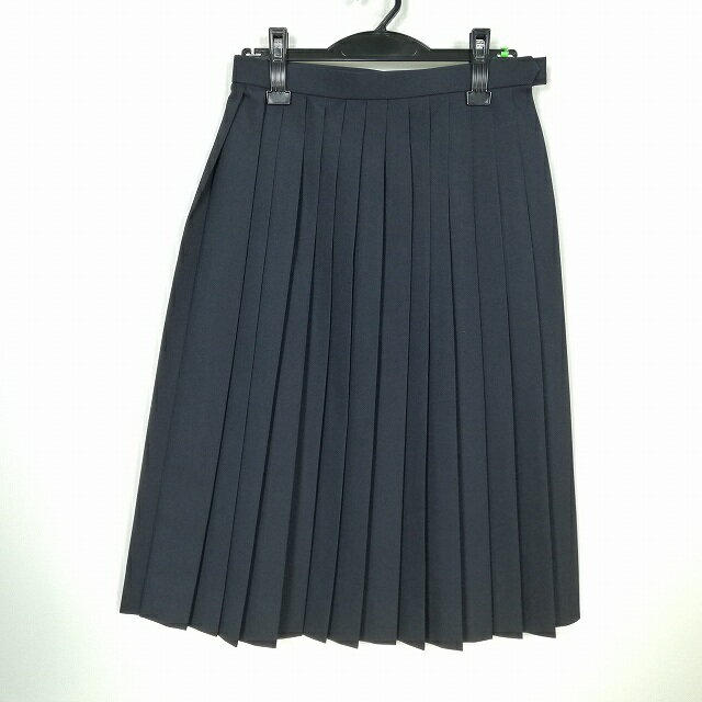 スクールスカート 夏物 w66-丈68 紺 中学 高校 プリーツ 学生服 制服 女子 中古 HK4847
