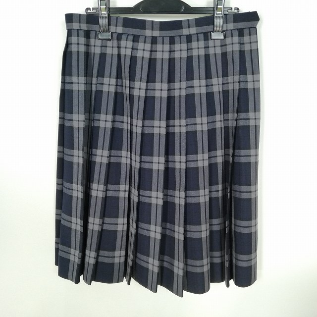 スクールスカート 大きいサイズ 夏物 w72-丈60 チェック 中学 高校 プリーツ 学生服 制服 女子 中古 HK4929