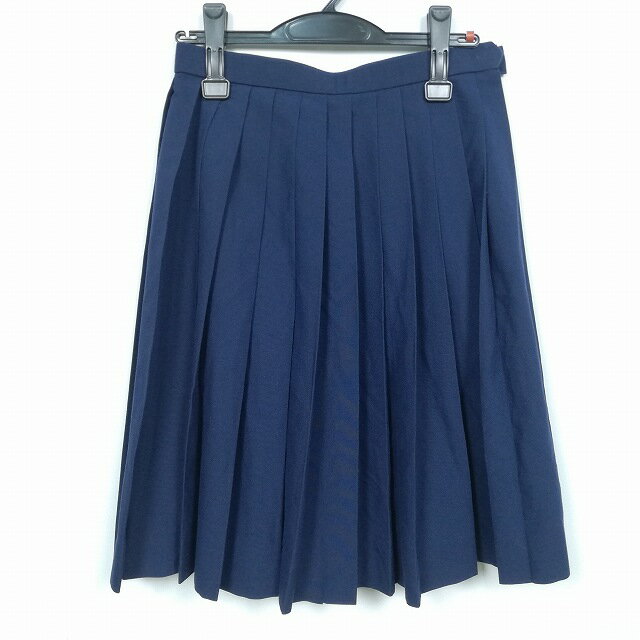 スクールスカート 夏物 w60-丈58 紺 中学 高校 プリーツ 学生服 制服 女子 中古 HK5477