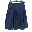 スクールスカート 冬物 w66-丈57 紺 中学 高校 プリーツ 学生服 制服 女子 中古 HK5486