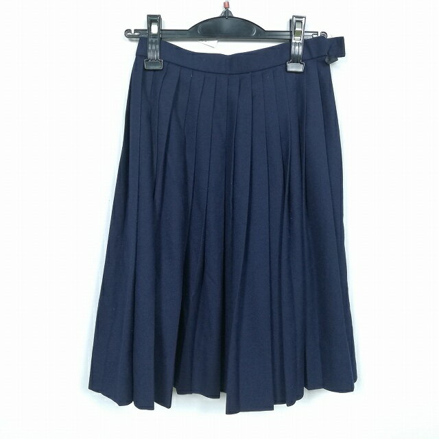 スクールスカート 冬物 w57-丈57 紺 中学 高校 プリーツ 学生服 制服 女子 中古 HK5488