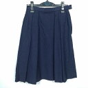 スクールスカート 冬物 w63-丈58 紺 中学 高校 プリーツ 学生服 制服 女子 中古 HK5496